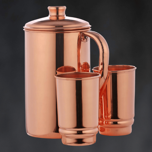 HealthGoodsAU - Pure Copper Water Jug with 2 Copper Tumbler | Copper Pitcher and Tumbler for Ayurveda Health Benefit
