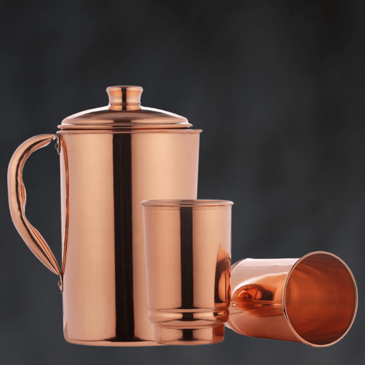 HealthGoodsAU - Pure Copper Water Jug with 2 Copper Tumbler | Copper Pitcher and Tumbler for Ayurveda Health Benefit