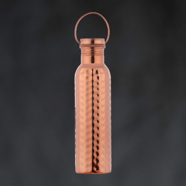 HealthGoodsAU - Pure Copper (99.74%) Hammered Water Bottle with Carrying Handle | Leakproof Seamless Water Bottle for Ayurvedic Benefits 600 Ml (20.28 Fluid Ounce)