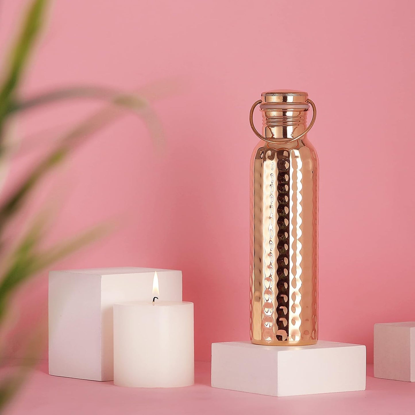 HealthGoodsAU - Pure Copper (99.74%) Hammered Water Bottle with Carrying Handle | Leakproof Seamless Water Bottle for Ayurvedic Benefits 600 Ml (20.28 Fluid Ounce)