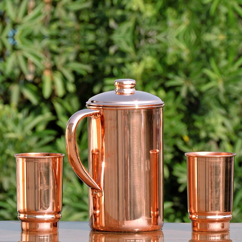 HealthGoodsAU - Pure Copper Water Jug with 2 Copper Tumbler | Copper Pitcher and Tumbler for Ayurveda Health Benefit