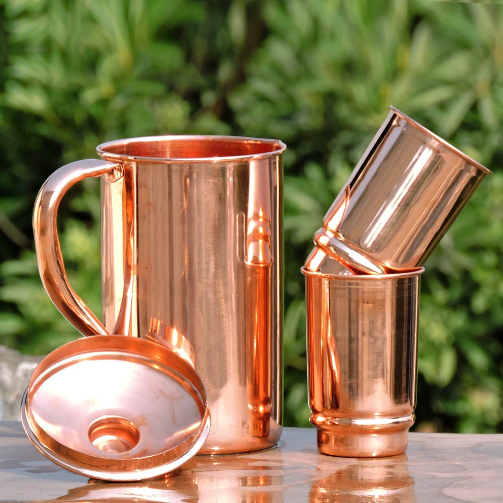 HealthGoodsAU - Pure Copper Water Jug with 2 Copper Tumbler | Copper Pitcher and Tumbler for Ayurveda Health Benefit