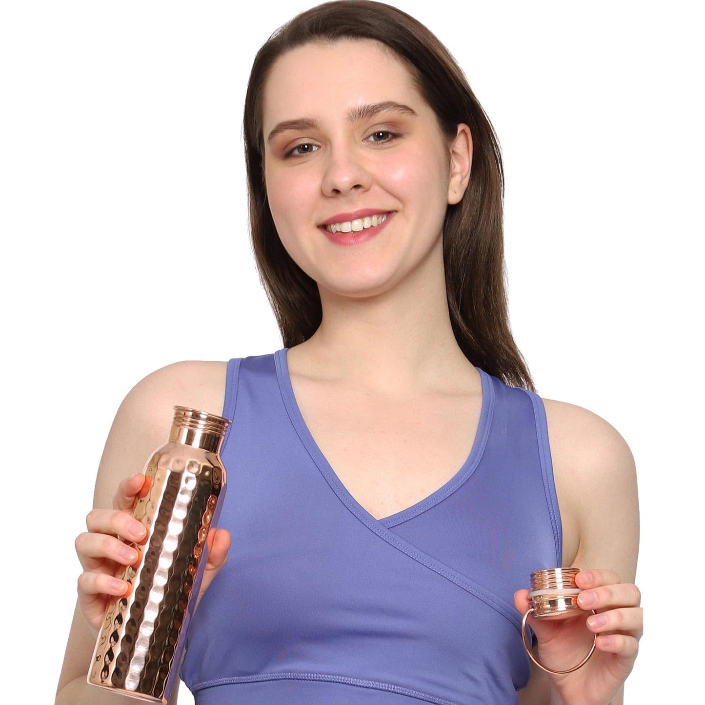 HealthGoodsAU - Pure Copper (99.74%) Hammered Water Bottle with Carrying Handle | Leakproof Seamless Water Bottle for Ayurvedic Benefits 600 Ml (20.28 Fluid Ounce)