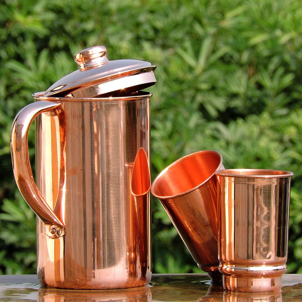 HealthGoodsAU - Pure Copper Water Jug with 2 Copper Tumbler | Copper Pitcher and Tumbler for Ayurveda Health Benefit