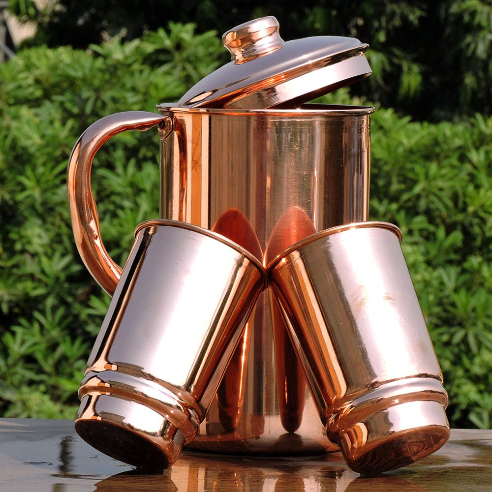 HealthGoodsAU - Pure Copper Water Jug with 2 Copper Tumbler | Copper Pitcher and Tumbler for Ayurveda Health Benefit
