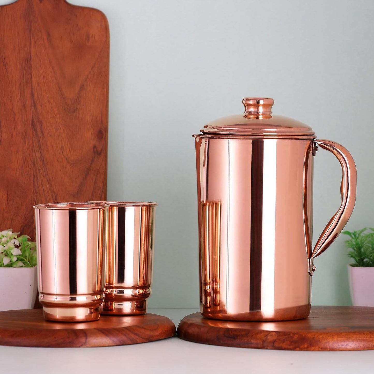 HealthGoodsAU - Pure Copper Water Jug with 2 Copper Tumbler | Copper Pitcher and Tumbler for Ayurveda Health Benefit
