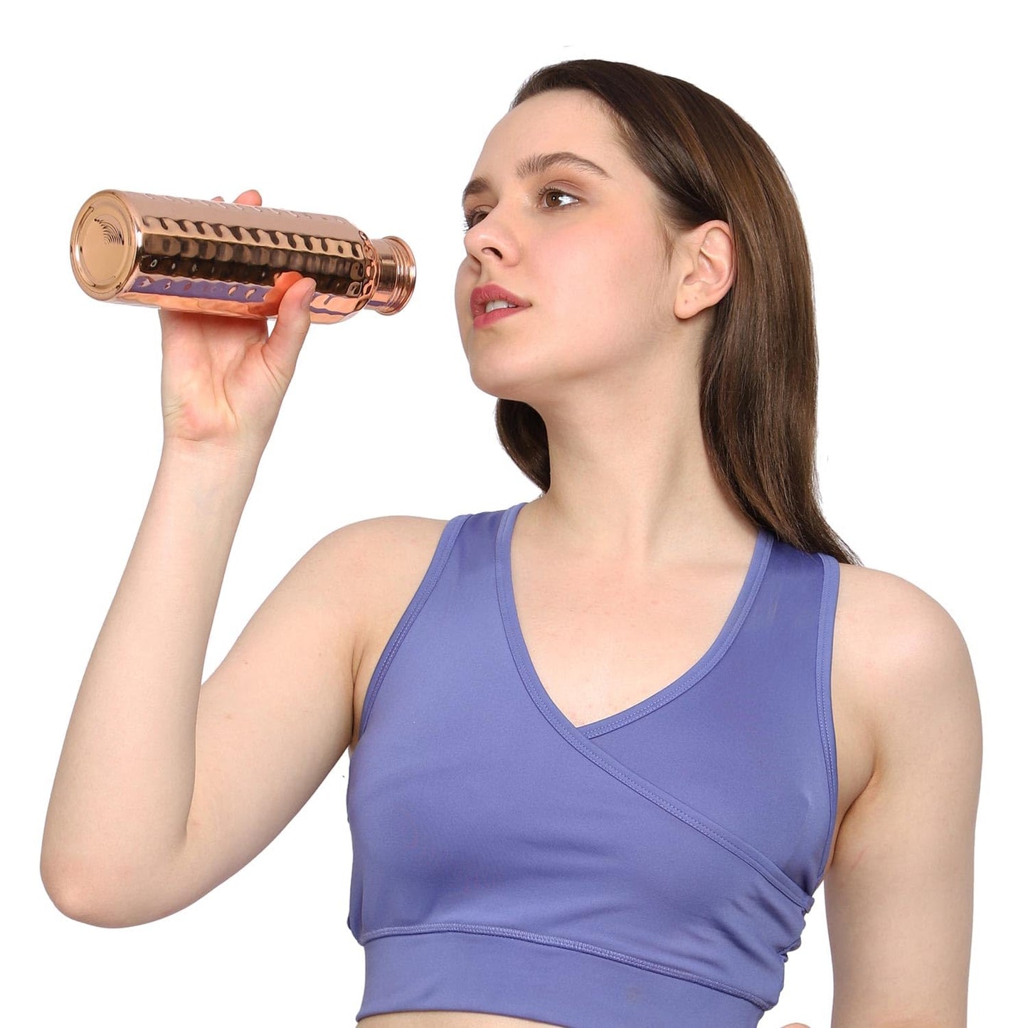 HealthGoodsAU - Pure Copper (99.74%) Hammered Water Bottle with Carrying Handle | Leakproof Seamless Water Bottle for Ayurvedic Benefits 600 Ml (20.28 Fluid Ounce)