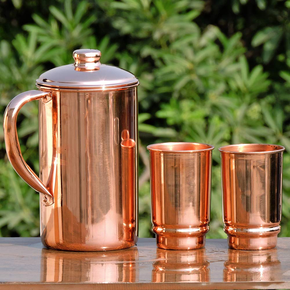 HealthGoodsAU - Pure Copper Water Jug with 2 Copper Tumbler | Copper Pitcher and Tumbler for Ayurveda Health Benefit