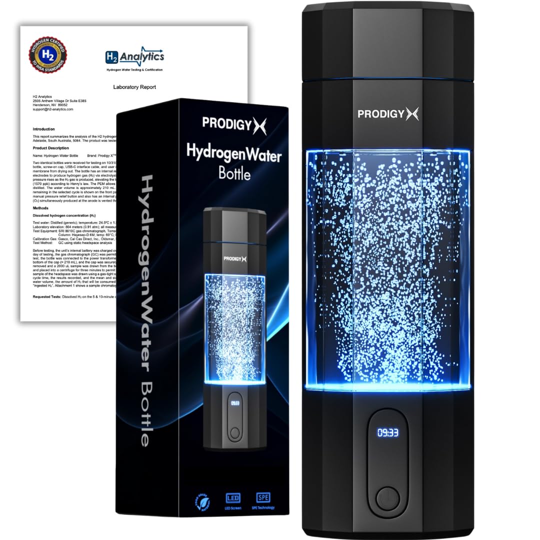 PRODIGY X Hydrogen Water Bottle - Up to 5.8 PPM Potency - 210ML for Fast Consumption - Portable Hydrogen Generator - Thick Bottle - Water Molecular Ionizer - Premium Bottle AUS Owned