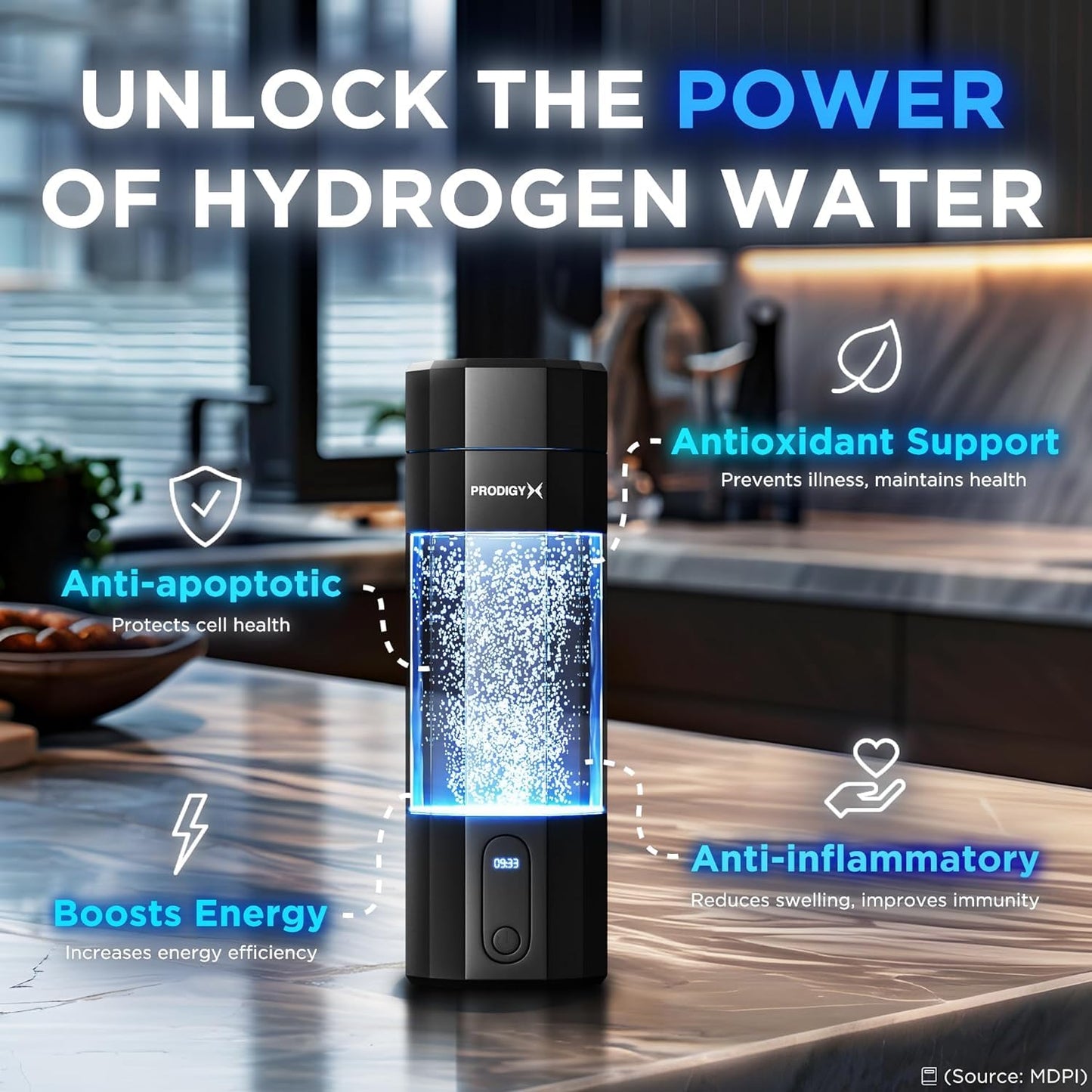 PRODIGY X Hydrogen Water Bottle - Up to 5.8 PPM Potency - 210ML for Fast Consumption - Portable Hydrogen Generator - Thick Bottle - Water Molecular Ionizer - Premium Bottle AUS Owned