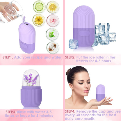 GeeRic Ice Face Roller, Silicone Ice Facial Rollers, Cube Face Contour for Eyes Neck, Beauty Facial Massage Roller Remove Dark Circle Pore Shrink Face Roller Skin Care Tools (Purple)