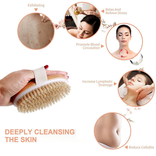 Body Scrub Brush, Dry Wet Body Brush for Lymphatic Drainage Cellulite-Cleansing and Exfoliating for Women Men Shower, Size 13x6.5 (CM) Oval