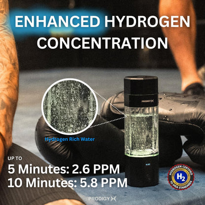 PRODIGY X Hydrogen Water Bottle - Up to 5.8 PPM Potency - 210ML for Fast Consumption - Portable Hydrogen Generator - Thick Bottle - Water Molecular Ionizer - Premium Bottle AUS Owned