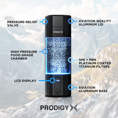 PRODIGY X Hydrogen Water Bottle - Up to 5.8 PPM Potency - 210ML for Fast Consumption - Portable Hydrogen Generator - Thick Bottle - Water Molecular Ionizer - Premium Bottle AUS Owned